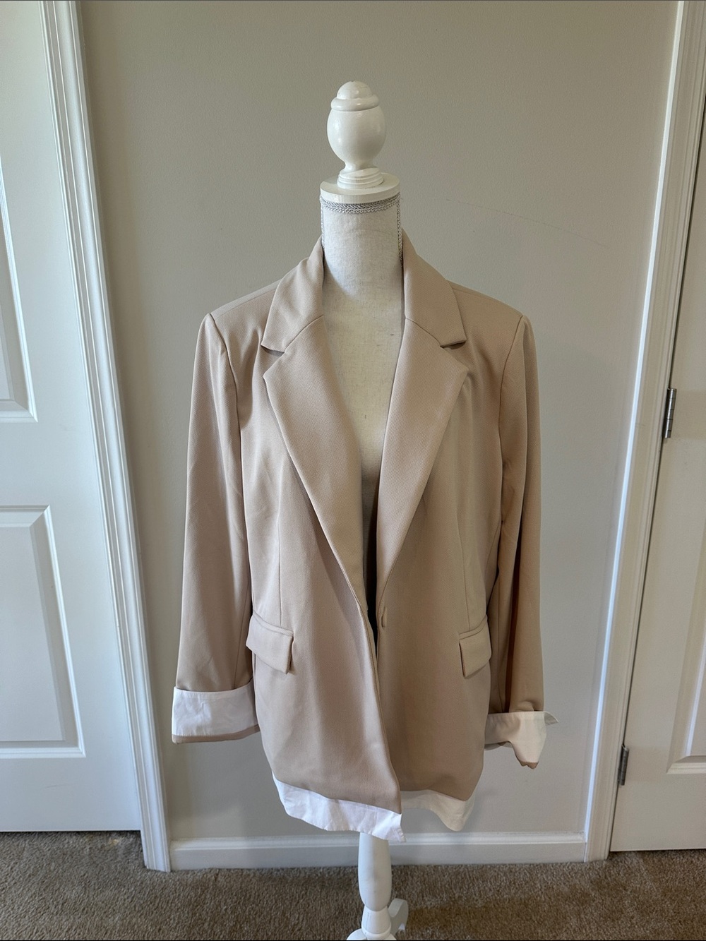 Neutral Taupe Open-Front Women's Blazer Jacket